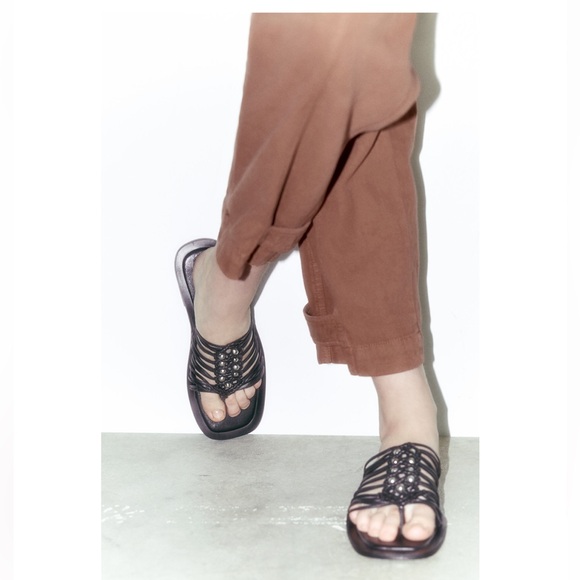 ZARA FLAT WOVEN LEATHER SANDALS